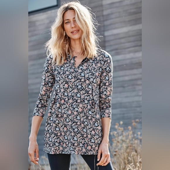 J.Jill Medium Cotton Modal Blend Pleated Floral Tunic - Picture 3 of 11